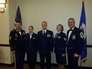 2015 SOY/AOY Awardees with CSM Doug Wortham and CCM Gary Luke (Pictured L to R, SrA Rachel Lawrence, MSgt Kirk Suonvieri, TSgt Kate Morsch)