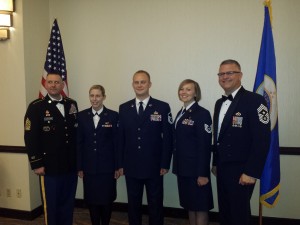 2015 SOY/AOY Awardees with CSM Doug Wortham and CCM Gary Luke (Pictured L to R, SrA Rachel Lawrence, MSgt Kirk Suonvieri, TSgt Kate Morsch)